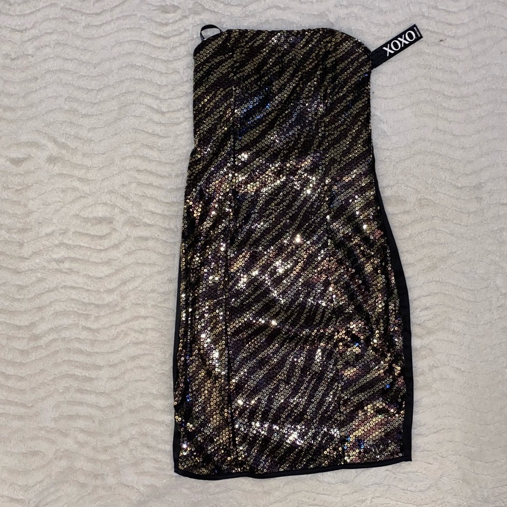 XOXO Strapless Sequined Dress